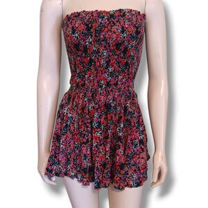 Body Glove Strapless Floral Mini Dress-Medium-Smocked-Surfer-Skater-Beachy-Y2K